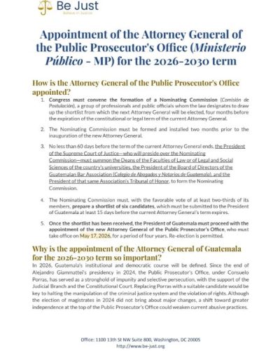 Factsheet: Appointment of the Attorney General of the Public Prosecutor's Office (Ministerio Público - MP) for the 202 6-2030 term